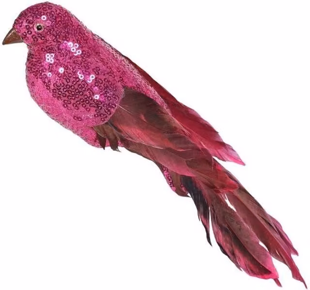 KDMD Hot Pink Sequin and Feather Hanging Bird Figure, 30 cm