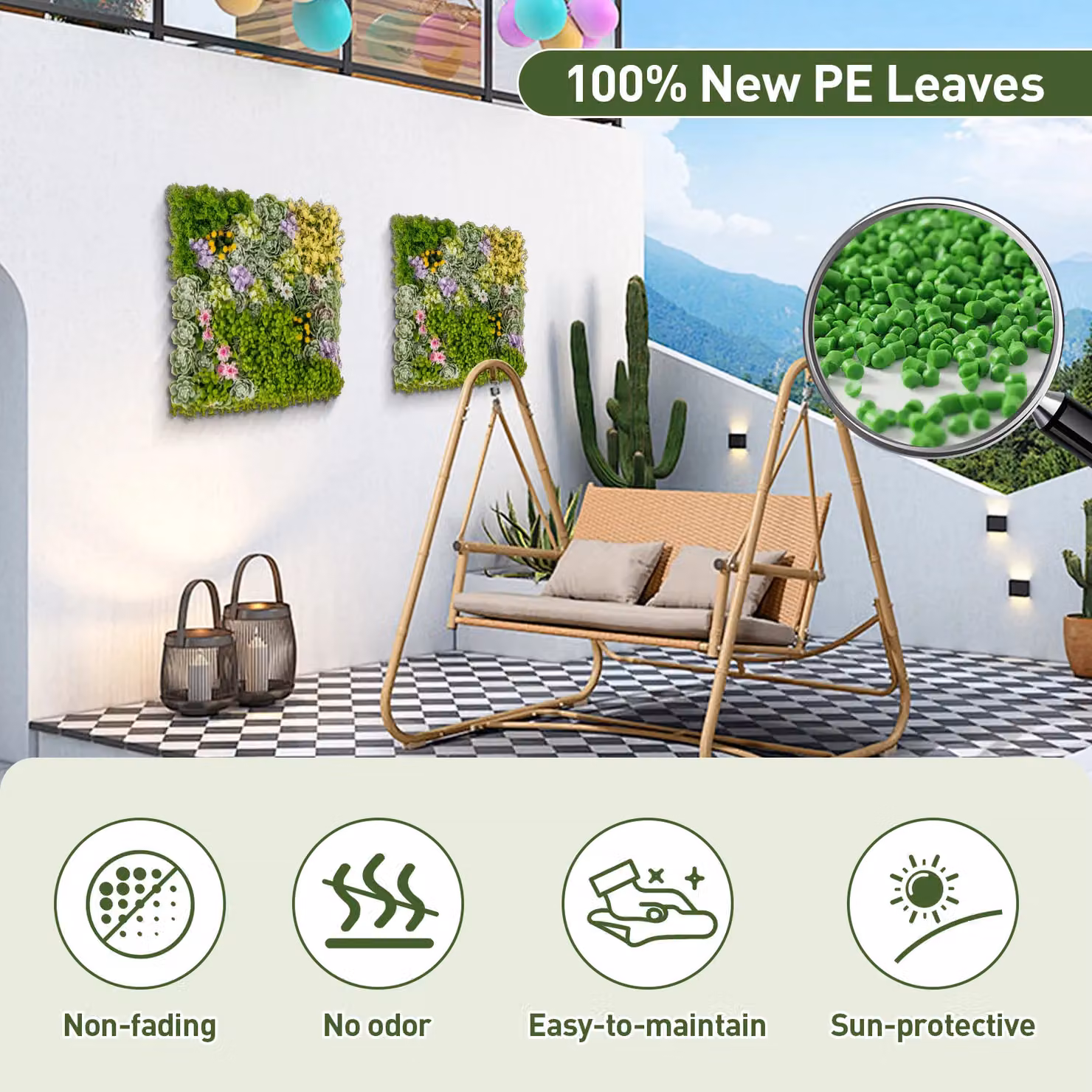 Costway 2 Pack Square Artificial Foliage Wall Decoration in Green, W/H: 50 x 50 cm – 3