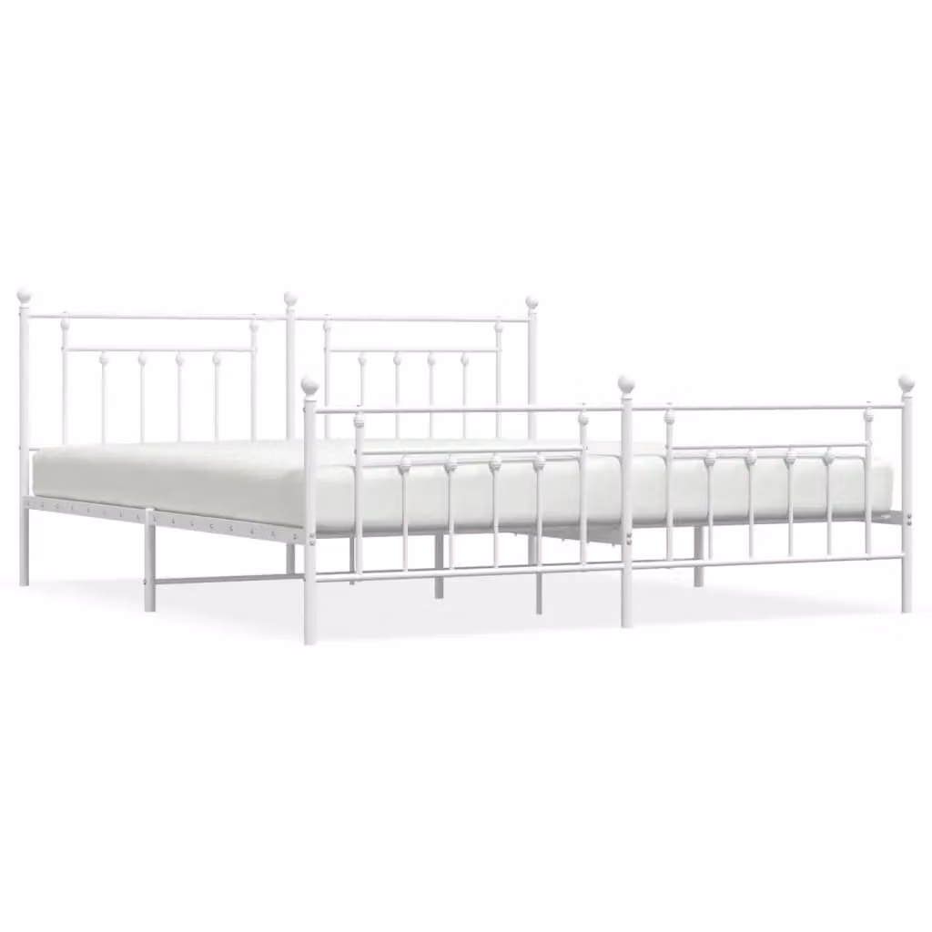Berkfield Home Metal Bed Frame with Headboard and Footboard in White, W/D/H: 193 x 203 cm – 2