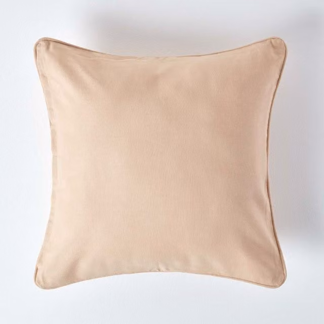 Homescapes Plain Cotton Square Cushion Cover, Beige, W/D/H: 30 x 30 x 30 cm