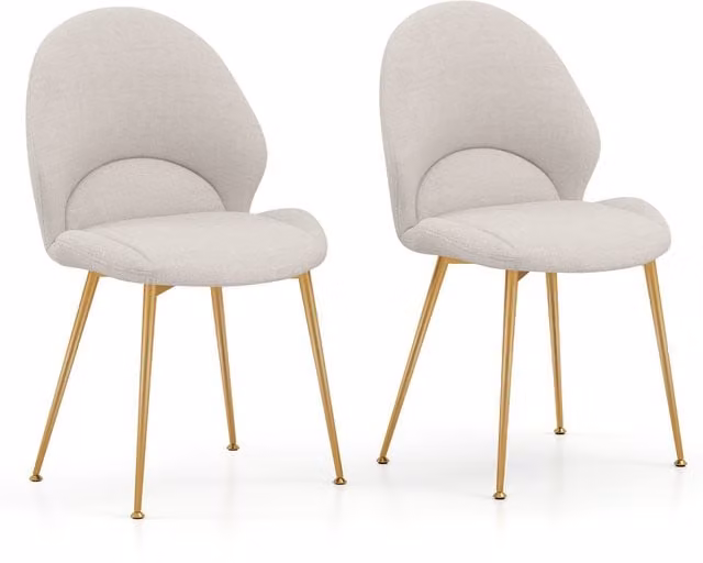 Costway Set of 2 Modern Armless Dining Chairs in Grey and Beige Fabric with Metal Frame