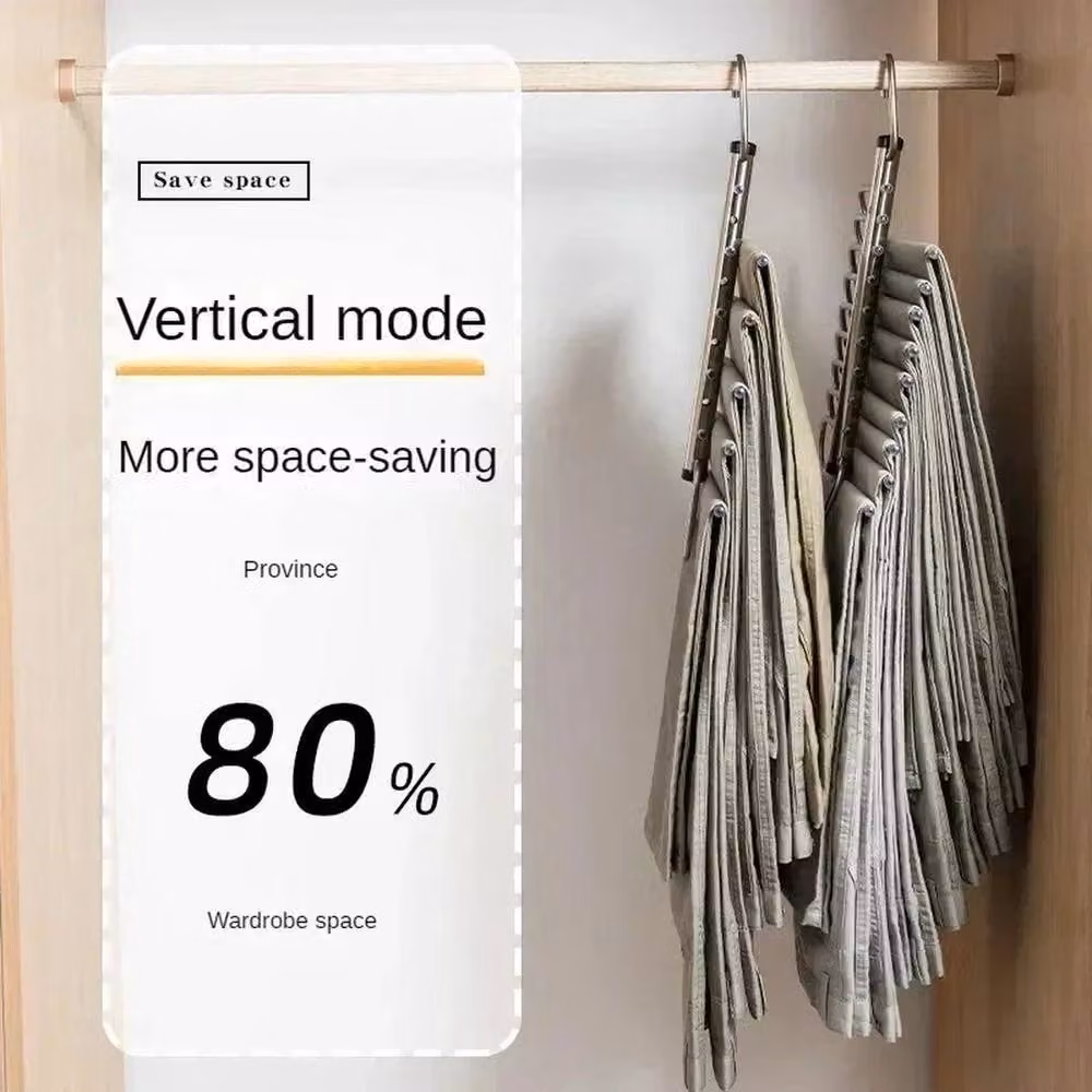 KORVIXA 9-Layer Stainless Steel Folding Trouser and Pant Hanger Rack in Silver – 4