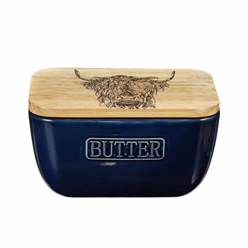 Selbrae House Blue and White Ceramic and Wood Butter Dish – 4