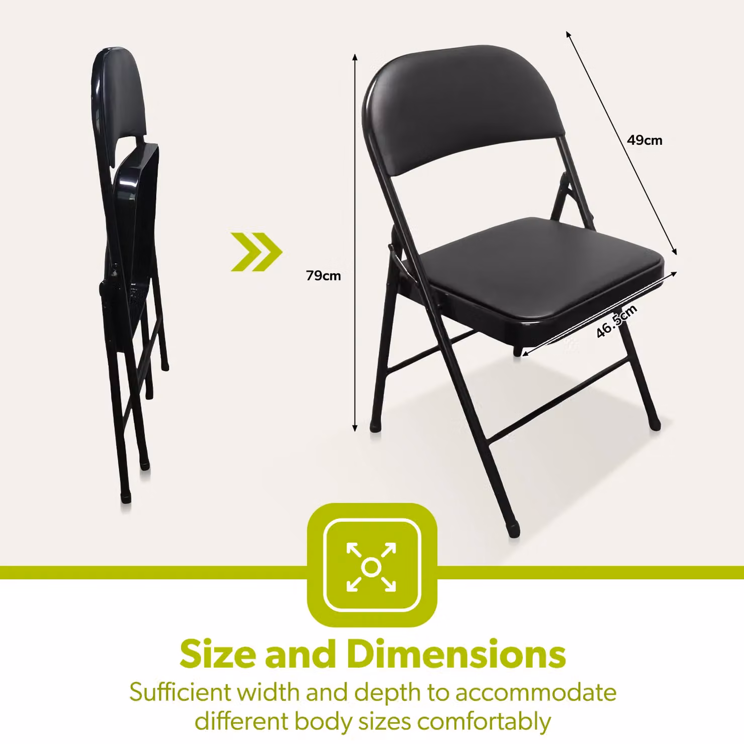 Royalford Set of 4 Black Foldable Metal Padded Ergonomic Dining and Garden Chairs – 3