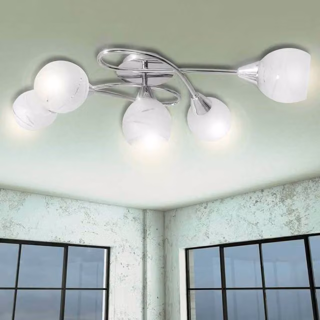 Berkfield Home Modern Ceiling Lamp with White Glass Spheres and Chrome Details for 5 E14 Bulbs