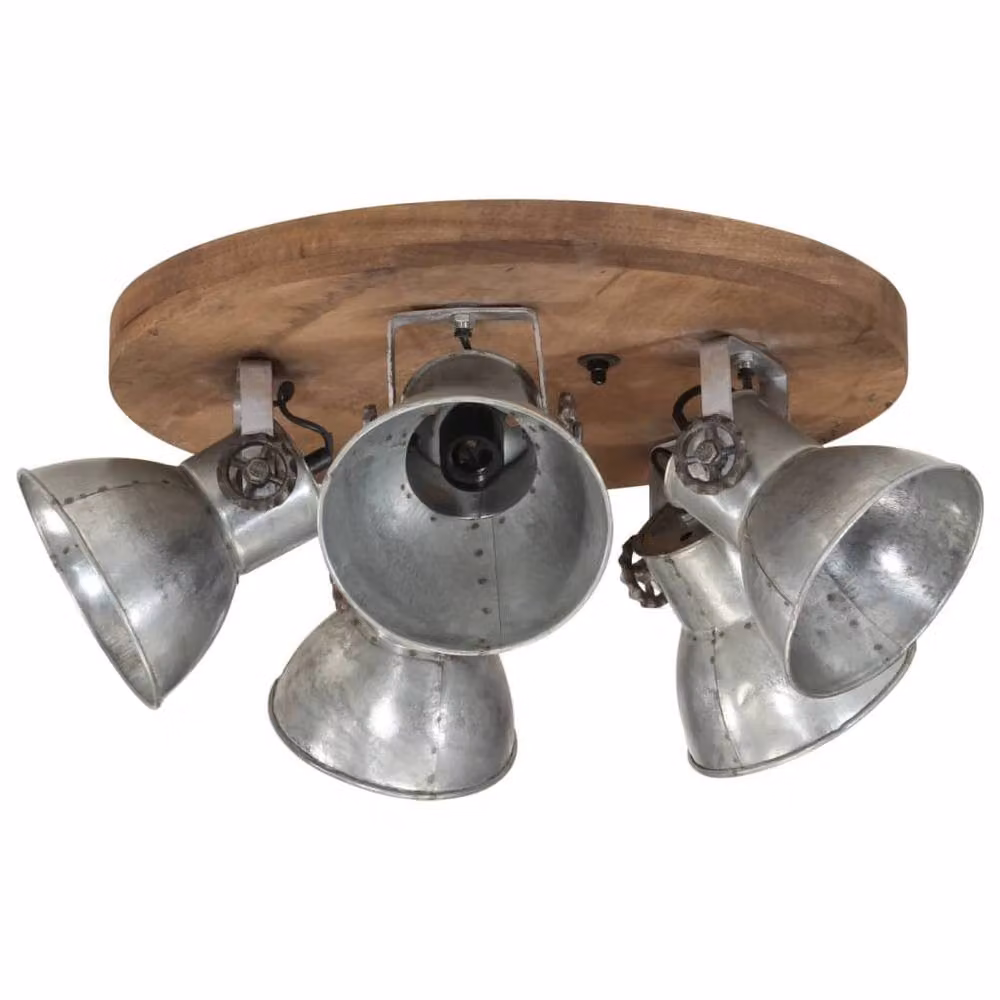 Berkfield Home Vintage Silver and Wood Ceiling Lamp, 25 W, E27, W/D/H: 50 x 50 x 25 cm – 2