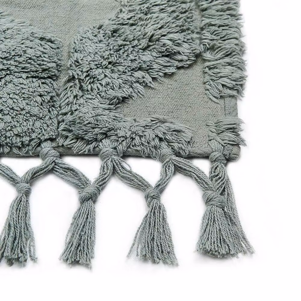 Wyld and Coco Green Cotton Hand-Tufted Shaggy Rectangular Rug W: 80 cm, L: 150 cm – 4