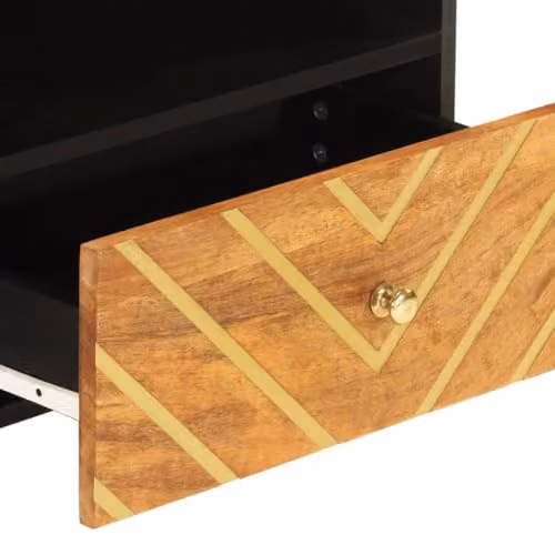 vidaXL Modern Geometric TV Cabinet in Brown and Black, Solid Mango Wood and Metal, W: 80 cm, D: 33.5 cm, H: 46 cm – 6