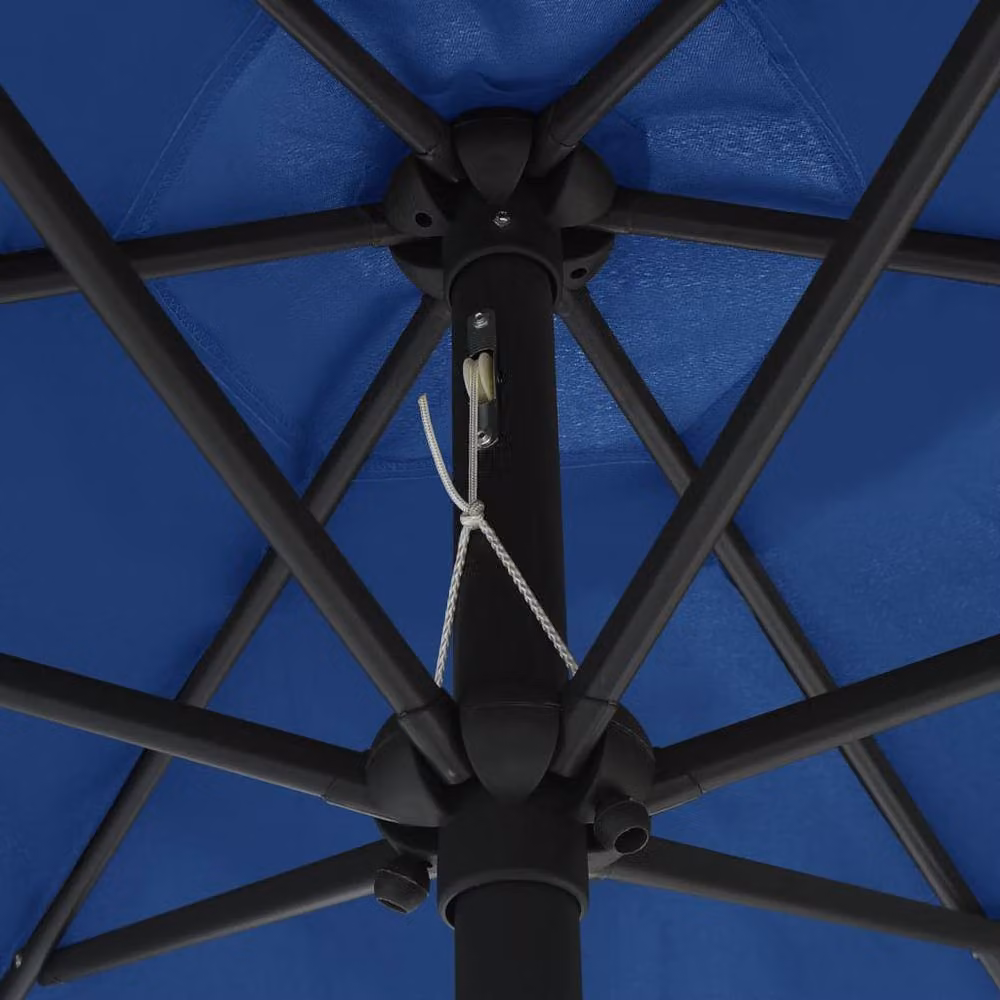 Berkfield Home Parasol with LED Lights and Aluminium Pole, Azure Blue, Diameter: 270 cm – 2