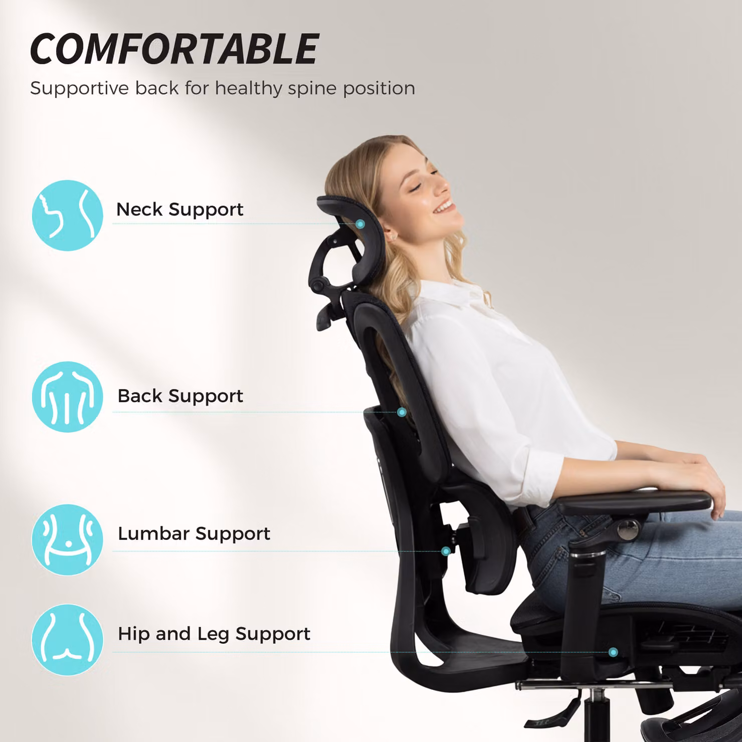 HOMCOM Ergonomic Black Fabric Office Chair with Headrest and Armrests – 4