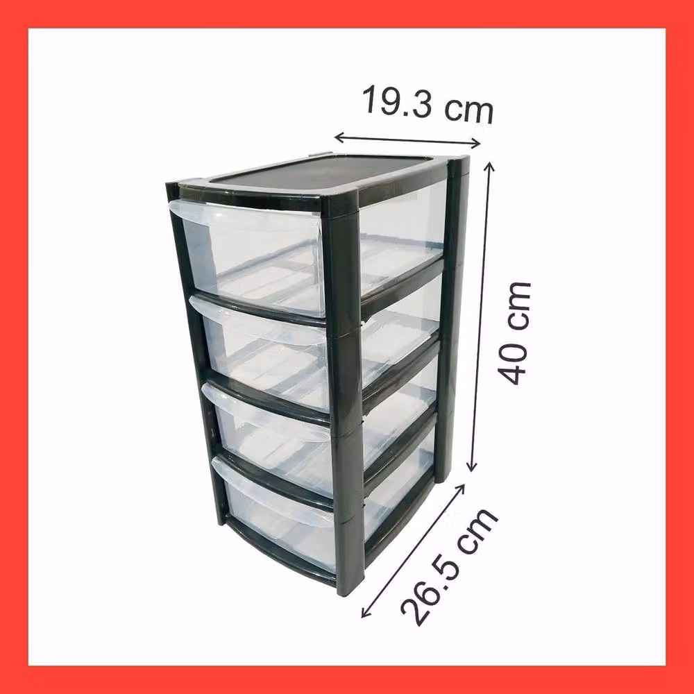 NESTLUNE 4-Tier Plastic Desktop Storage Drawer Tower Unit in Black and Transparent – 2
