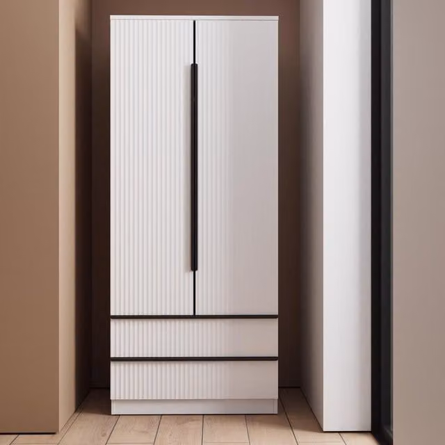 FWStyle Modern 2 Door 2 Drawer Combi Wardrobe in Matt White Ripple Effect