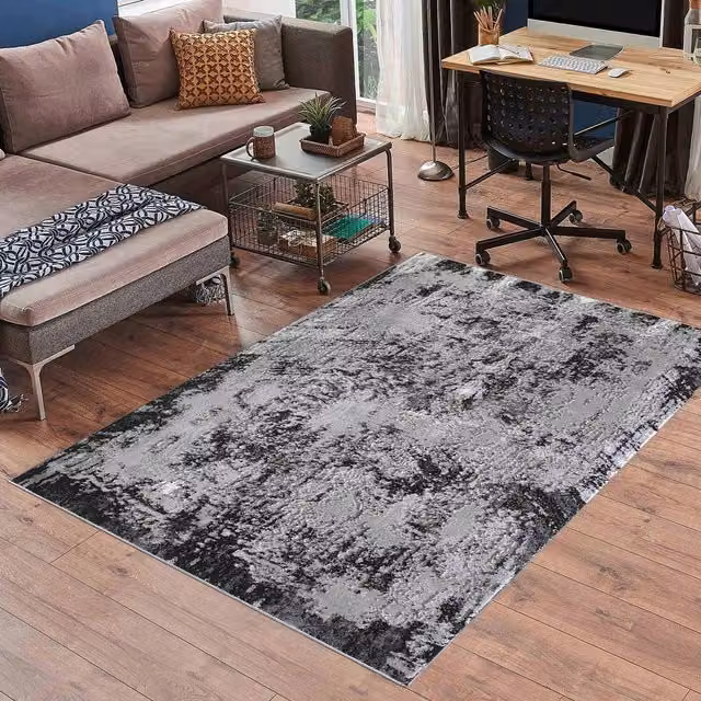 Desire Rugs Modern Abstract Polyacrylic Rectangular Area Rug in Black and Grey, W: 160 cm, L: 230 cm