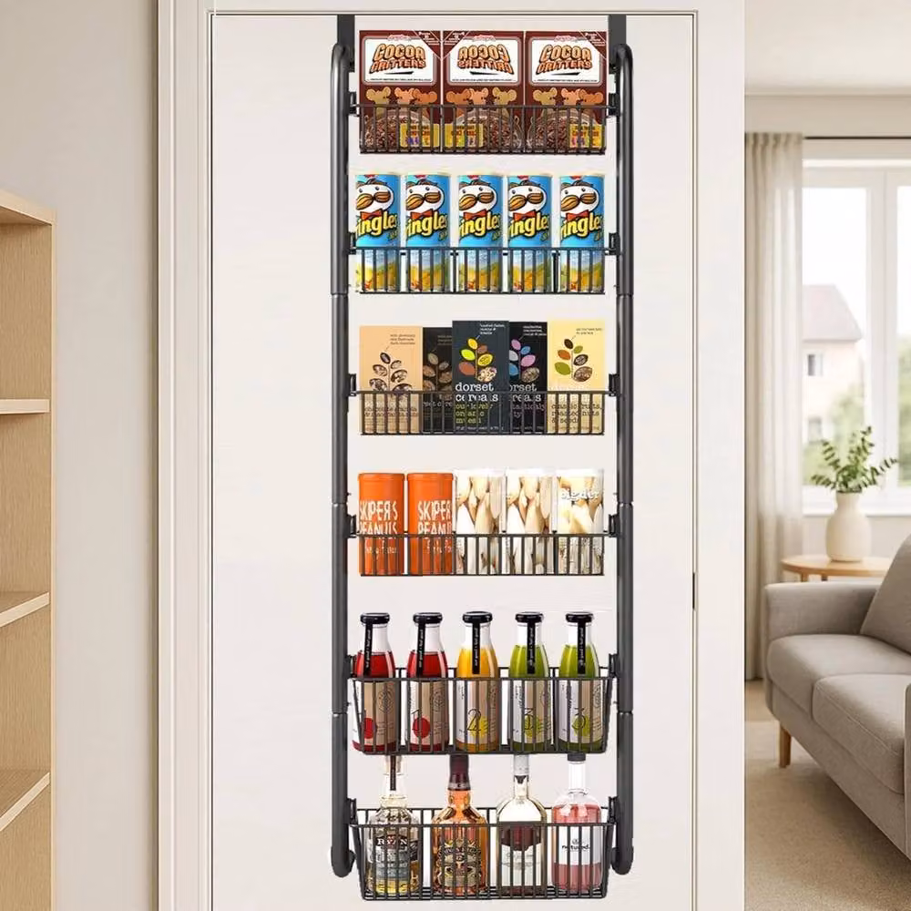 KORVIXA Black Metal Over The Door Hanging Kitchen Pantry Organiser, W: 100 cm, D: 15 cm, H: 15 cm – 1