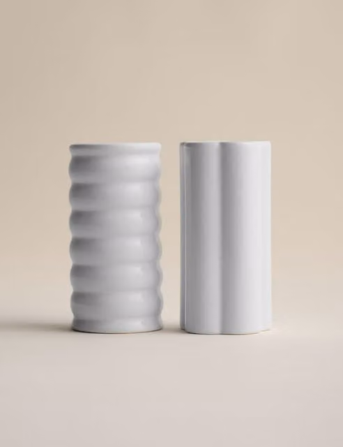 M&S X Kelly Hoppen Set of 2 White Glazed Ceramic Bud Vases