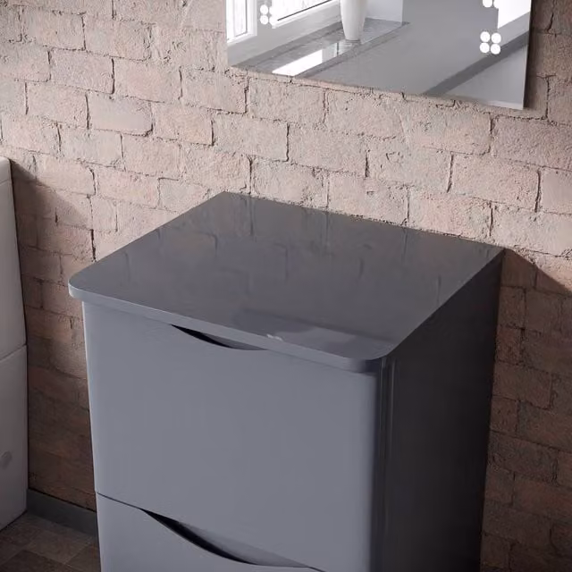 Nes Home Steel Grey Round Corner MDF Bathroom Worktop for Vanity Cabinet, Width: 50 cm