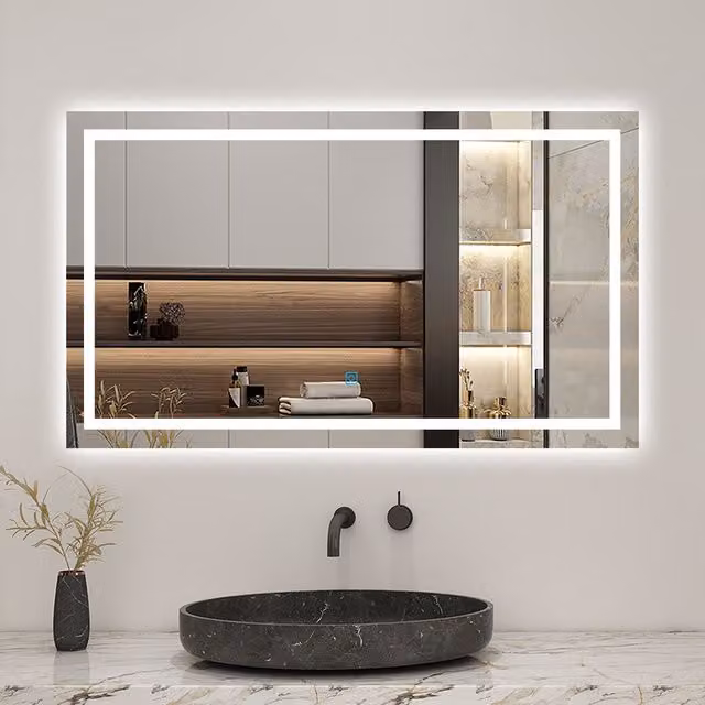 AicaBathroom Dimmable LED Wall Mirror in White, Width: 110 cm