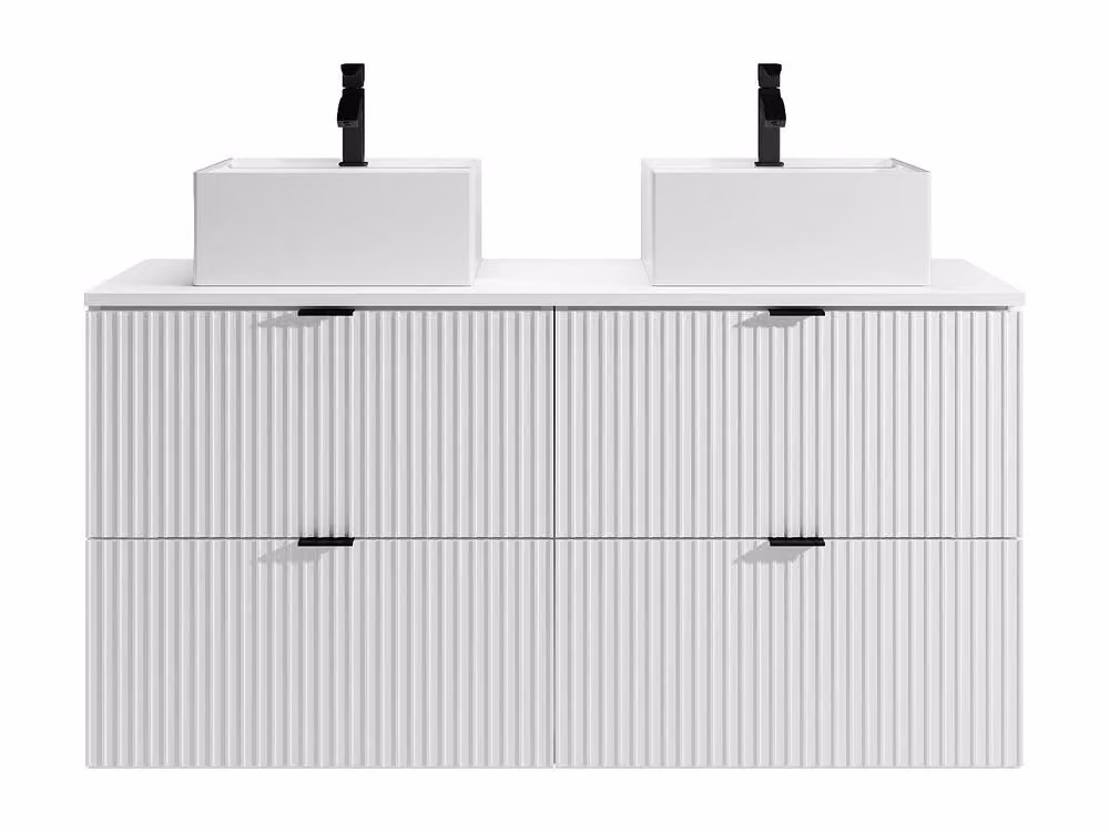 Vente-unique Striped Wall-Hung Bathroom Vanity Unit with Square Ceramic Countertop Basin in White, W/D/H: 60 x 47 x 60 cm – 2