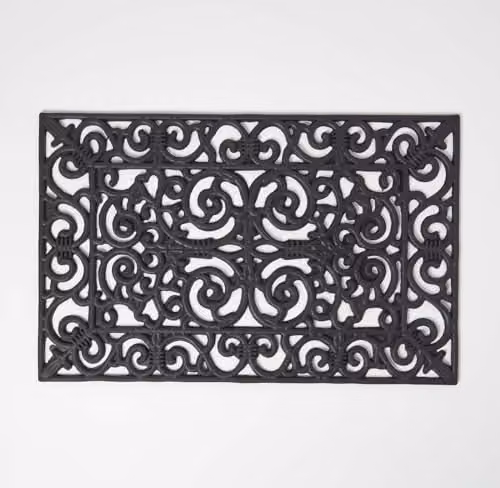 Homescapes Black Wrought Iron Effect Rubber Doormat, W/D: 70 x 45 cm – 1