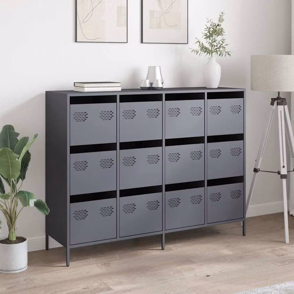 Berkfield Home Anthracite Industrial Sideboard in Matt Dark Grey Metal, W/D/H: 135 x 39 x 103.5 cm – 3