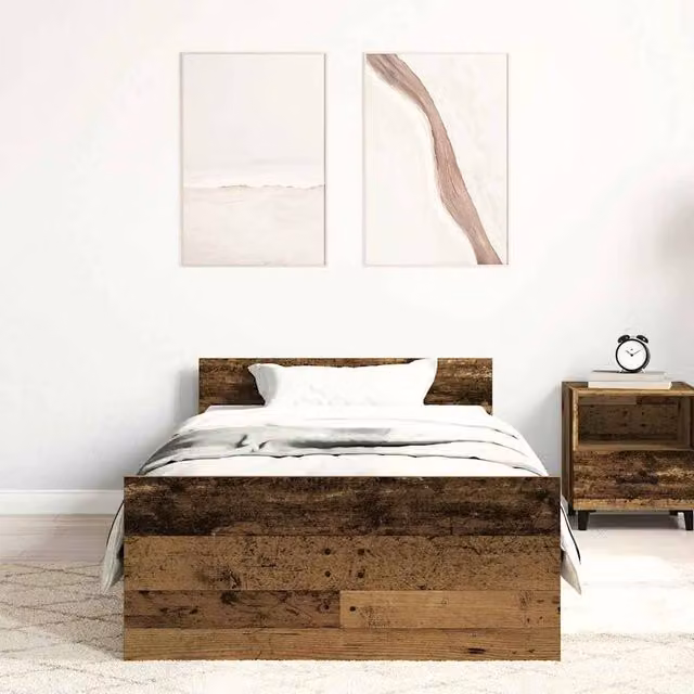 Berkfield Home Durable Rustic Bed Frame in Brown Old Wood, W/D/H: 100 x 200 cm – 1