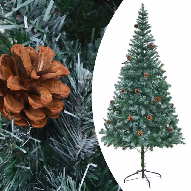 Berkfield Home Artificial Christmas Tree with Pinecones, Green and White, Height: 210 cm