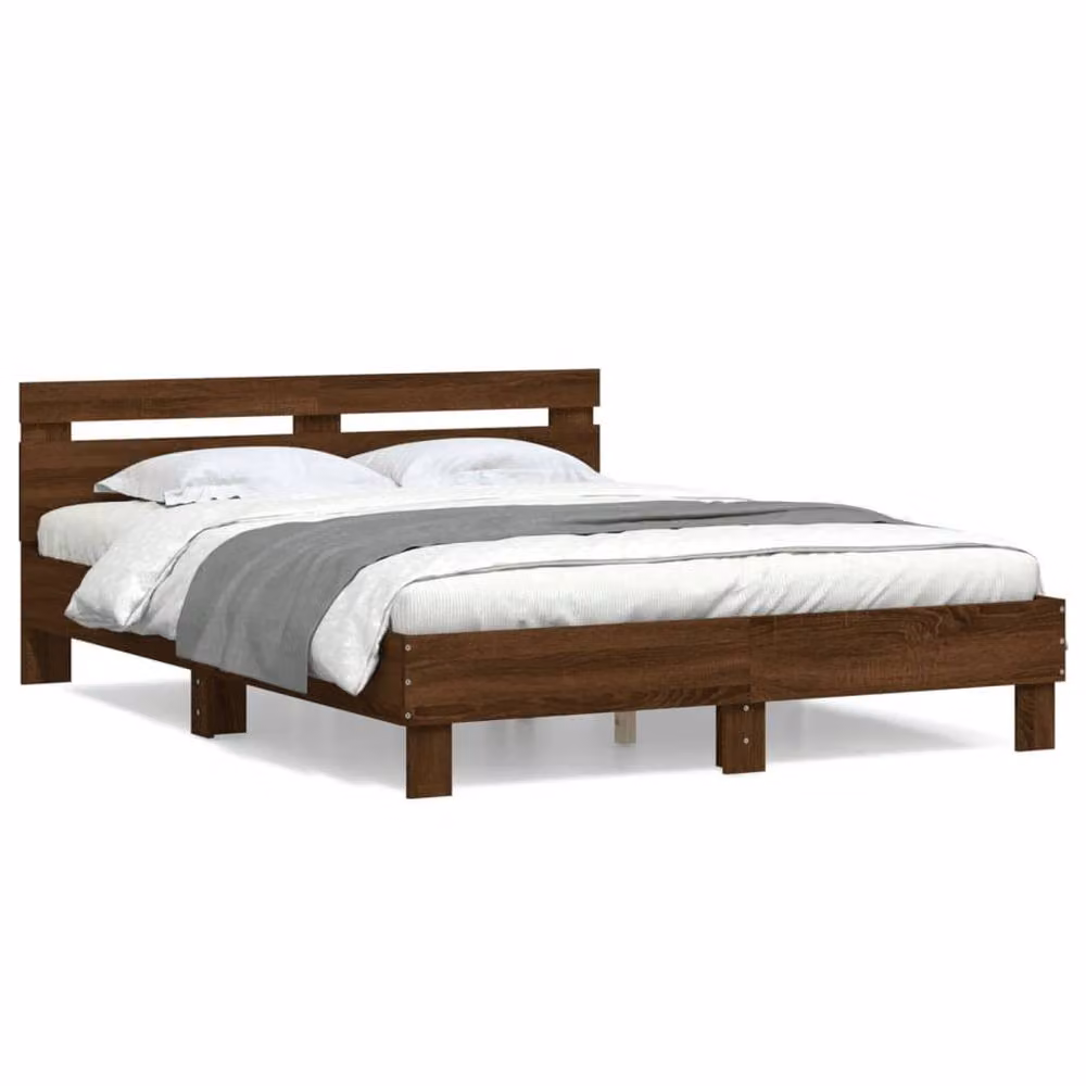 Berkfield Home Durable Bed Frame in Brown Oak, W/D/H: 140 x 200 x 70 cm – 3