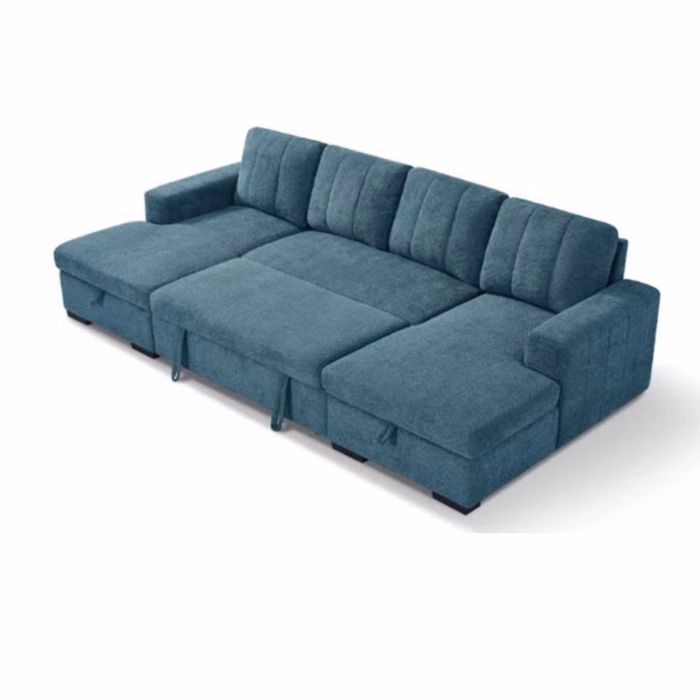 Stratus Interiors Modern Reversible U-Shaped Fabric Corner Sofa Bed with Lift-Up Storage in Petrol Blue – 2