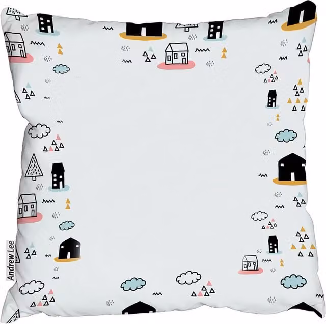 Andrew Lee Scandy Doodle Square Cushion in Blue and White, W/D/H: 60 x 60 x 60 cm