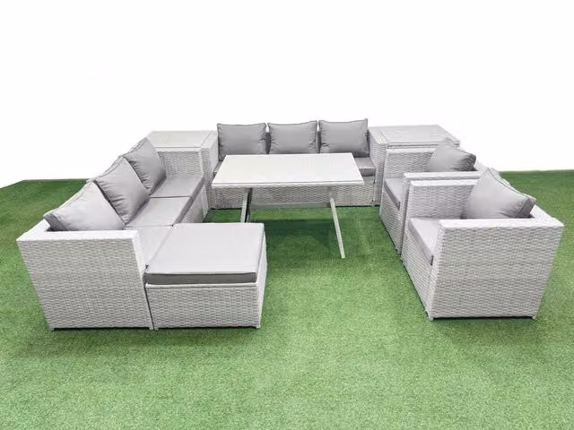 Fimous 9 Seat PE Rattan Garden Furniture Set in Light Grey
