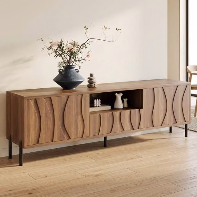 STILVORA Modern TV Cabinet with 3 Doors in Brown, W: 160 cm, D: 46 cm – 1