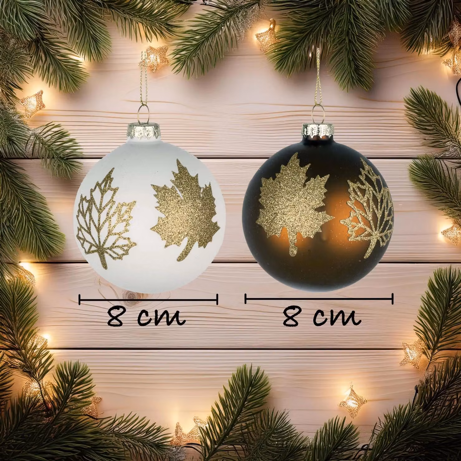 Shatchi 12-Piece Set of Classic Floral Glass Baubles in White, Gold and Brown for Christmas, Weddings or Parties, Diameter: 8 cm – 9