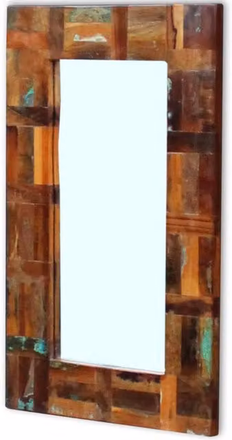 Berkfield Home Retro Rectangular Wall Mirror in Brown Solid Reclaimed Wood, W: 80 cm, H: 50 cm