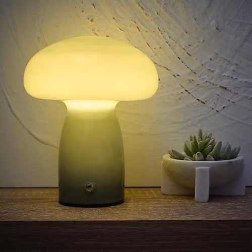 K LIVING Cory Green Glass Mushroom Rechargeable LED Table Lamp – 2