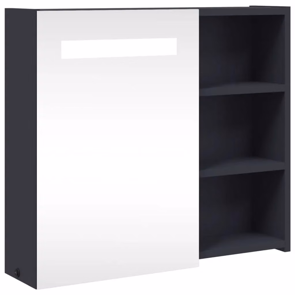 Berkfield Home Grey Glossy Bathroom Mirror Cabinet with LED Light, W/D/H: 60 x 13 x 52 cm – 1