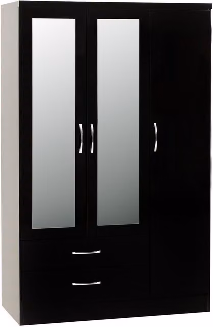 Seconique Nevada Black High Gloss 3 Door 2 Drawer Mirrored Wardrobe – 2