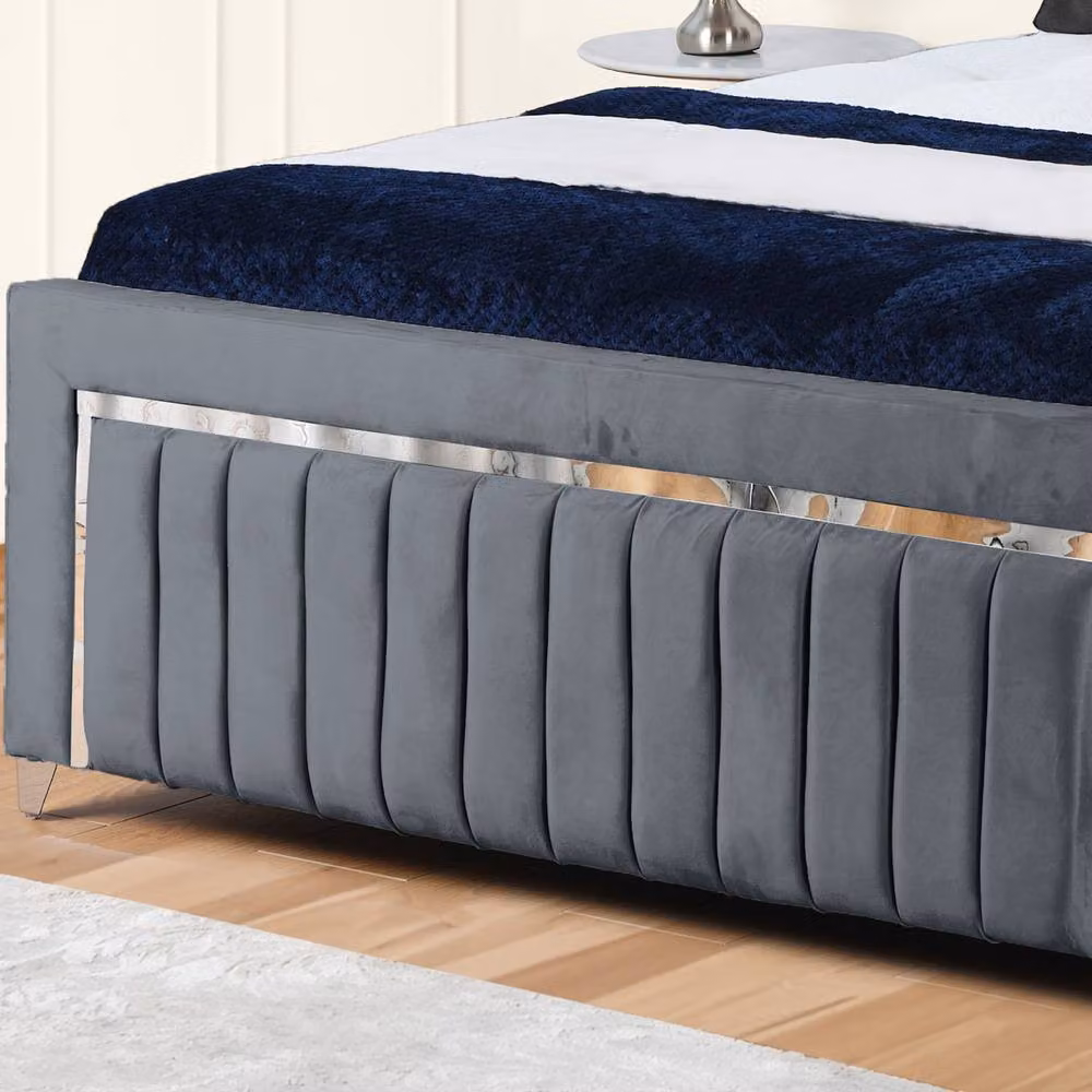 UK Bed Furniture Modern Upholstered Bed Frame in Grey, Size: 200 x 200 cm – 2
