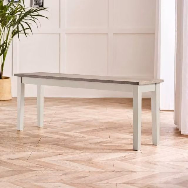 FurnitureboxUK Tenby Large Solid Rubberwood Dining Bench in White and Grey