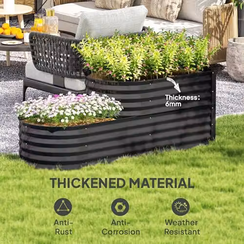 Outsunny 2-Tier Metal Raised Garden Bed Planter Box in Grey – 4