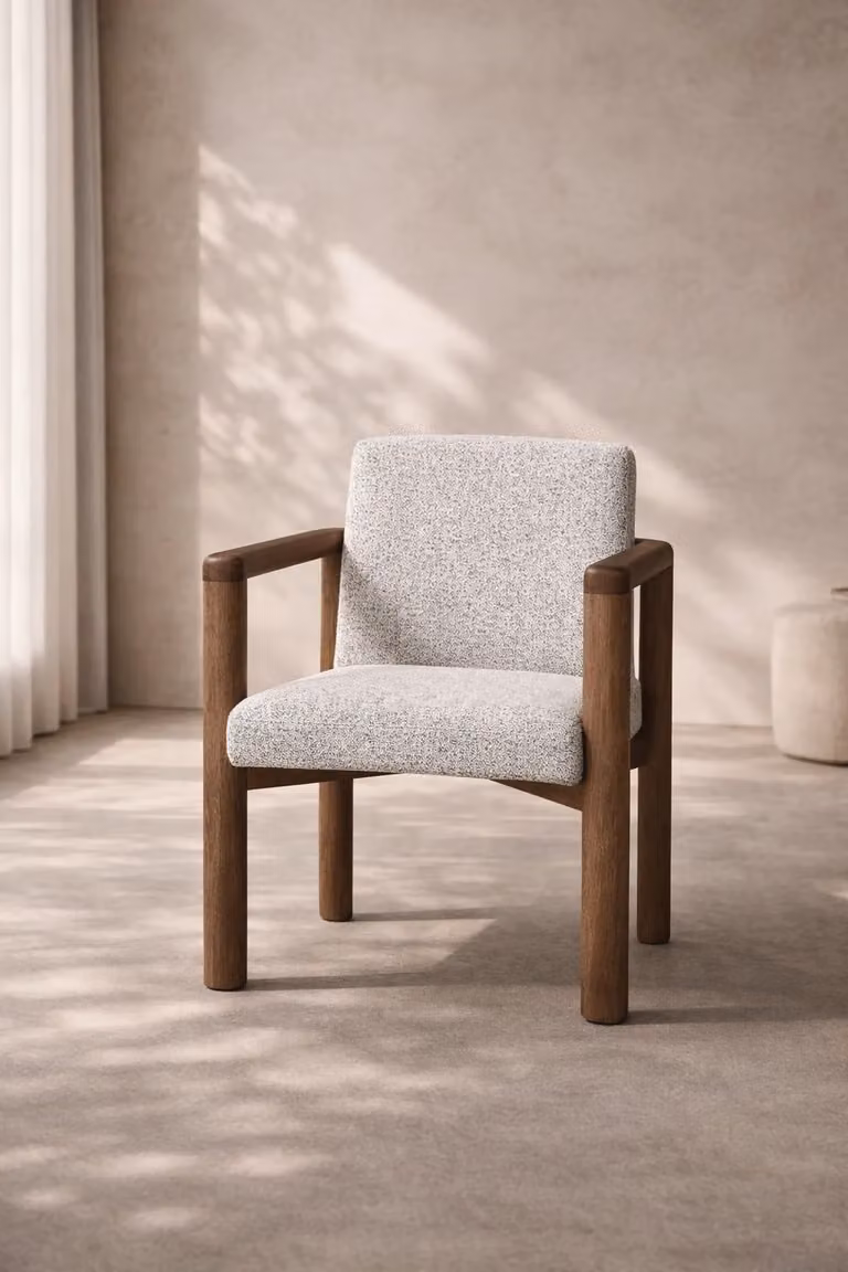 Tommy Franks Clover Modern Upholstered Dining Chair with Armrests in Beige and Grey Fabric