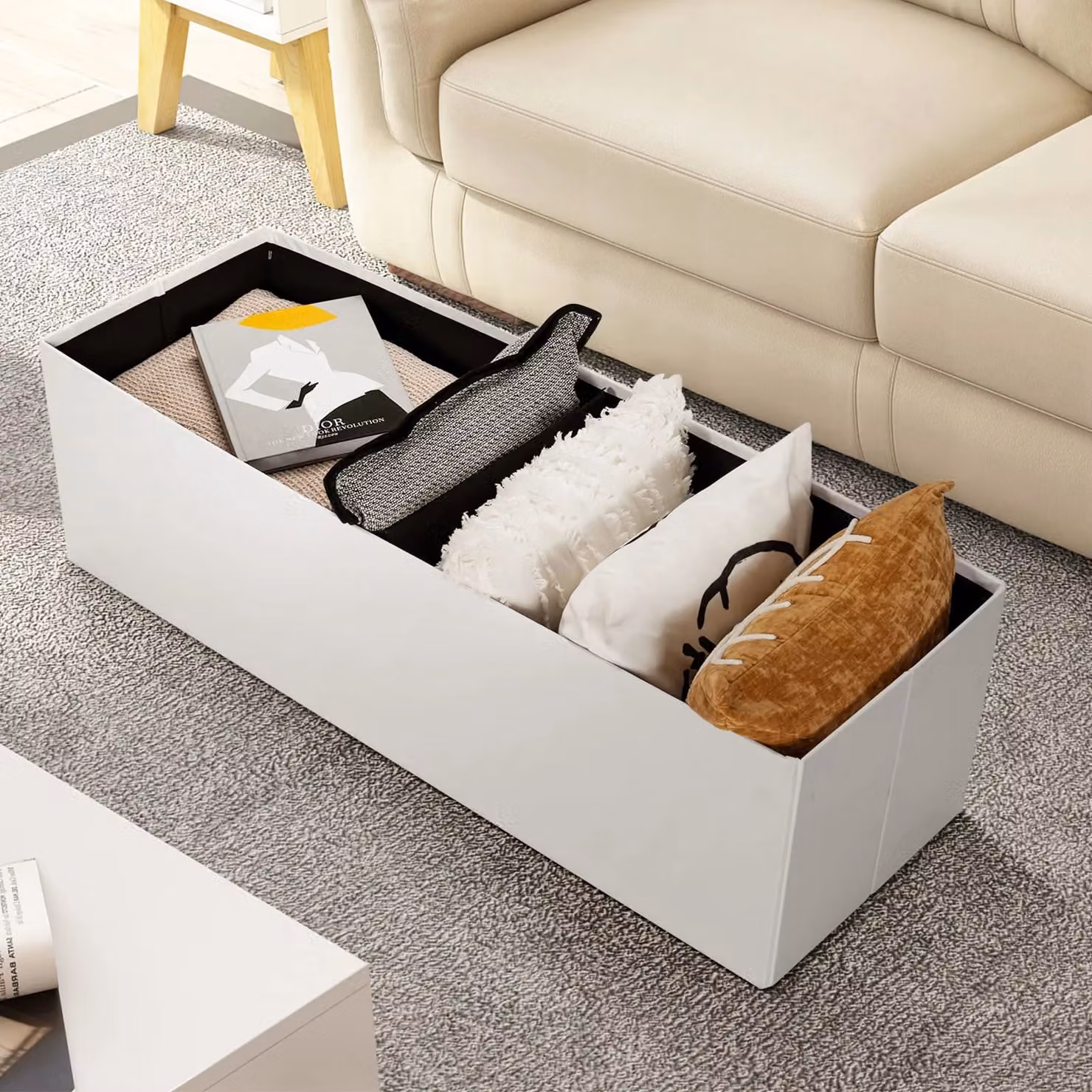 Gymax White Folding Ottoman Shoe Bench and Foot Stool with Divider – 2