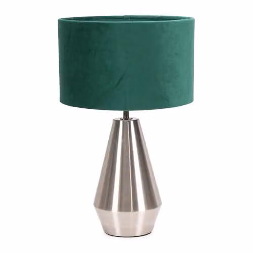 ValueLights Silver Metal Touch Dimmer Table Lamp with Green Velvet Shade and LED Bulb
