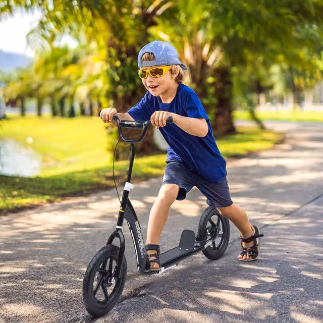 HOMCOM Kids Stunt Push Scooter with Height Adjustment and Brake, Black
