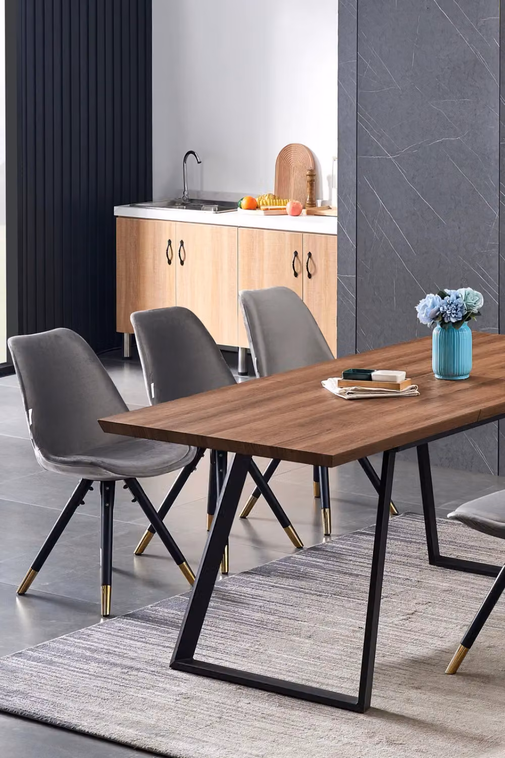 Life Interiors Set of 4 Sofia Ergonomic Modern Dining Chairs Upholstered in Dark Grey Velvet with Metal Legs and Gold End Caps – 7