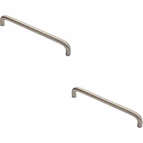 Loops 2 Pack Round D-Bar Cabinet Pull Handles in Brushed Silver, 170 x 10 mm with 160 mm Fixing Centres