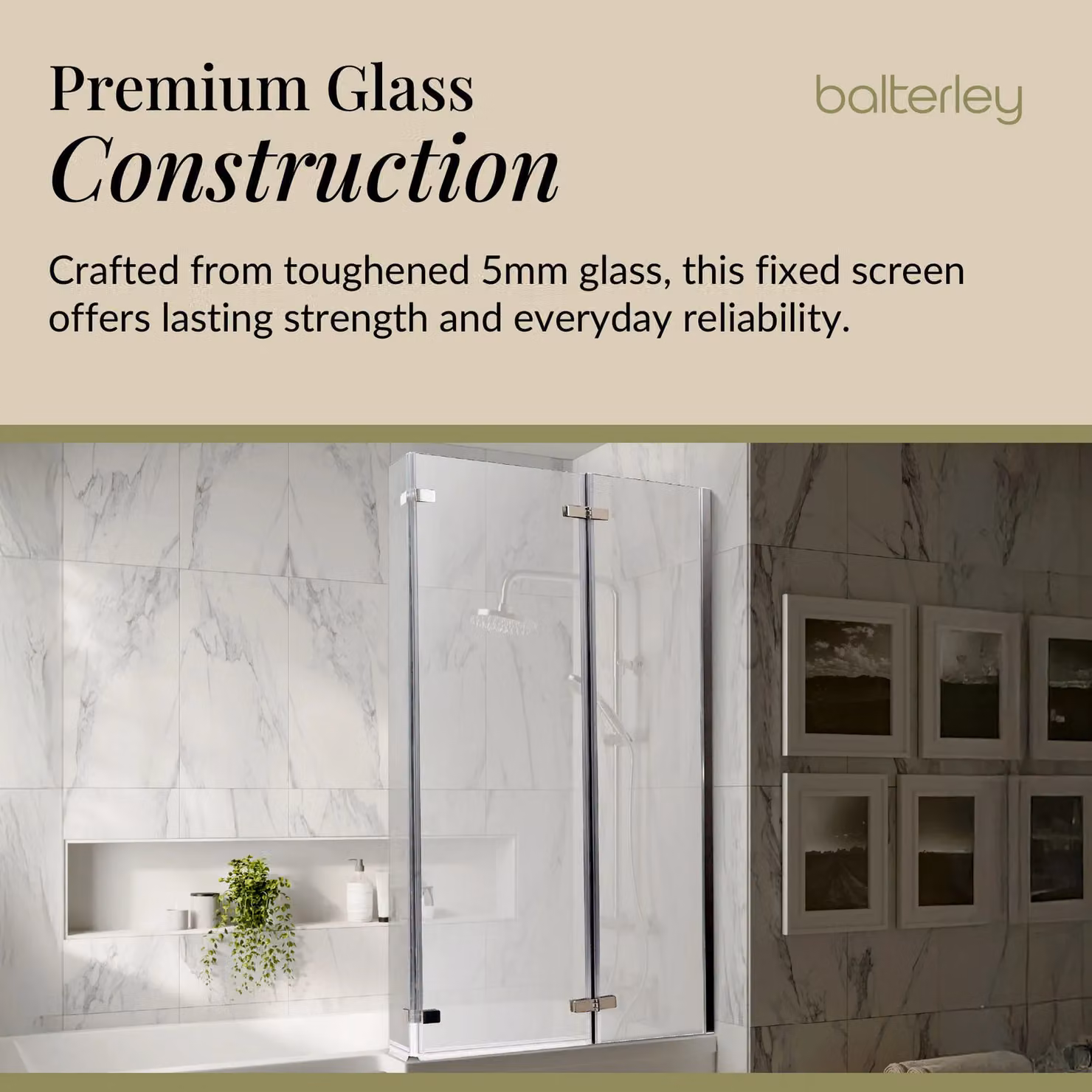 Balterley L Shaped Centre Hinged Shower Bath Screen with 5mm Toughened Safety Glass in Silver, W: 75 cm, D: 140 cm – 3