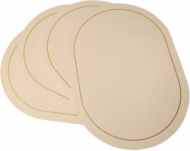 Coopers of Stortford Set of 4 Reversible Wipe Clean PVC Oval Placemats in Beige and Gold – 1