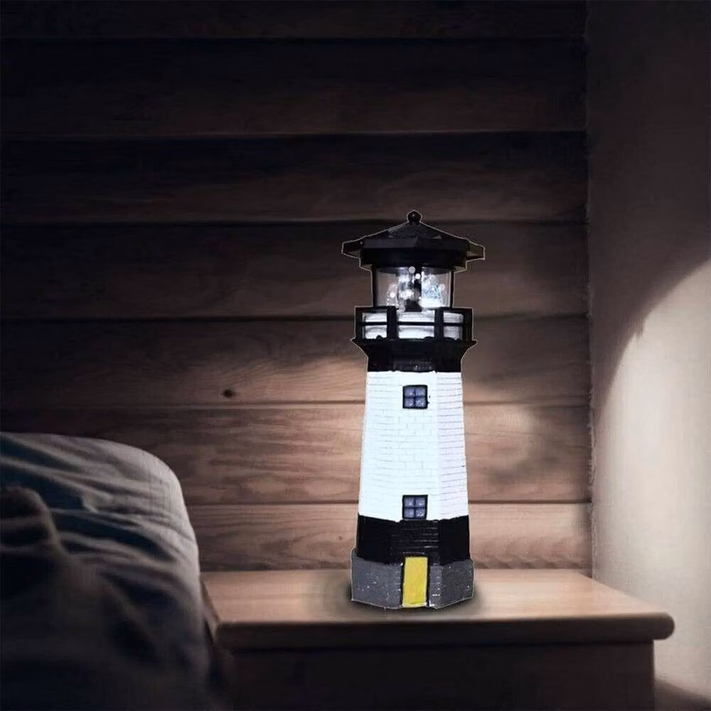 NESTLUNE Solar Powered Rotating LED Lighthouse Garden Lantern in White – 5