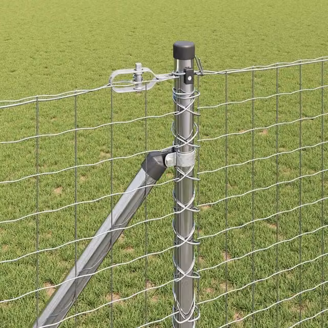 vidaXL Berkfield Home Full Fence Posts and Spike Set of 26, Silver Galvanised Steel, Round