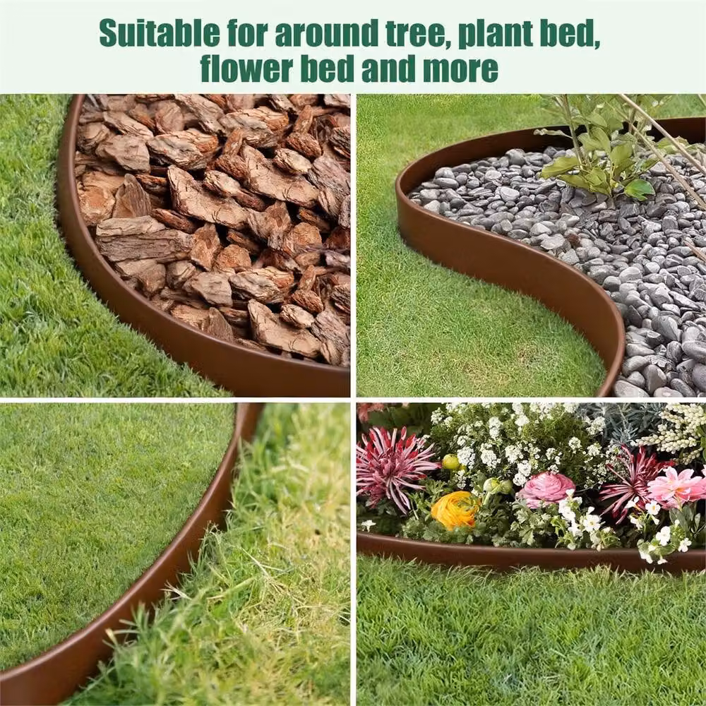 SPETLEK Brown Plastic Lawn Edge Border Garden Edging for Paths, Drives and Flower Beds, 10m x 10cm – 7